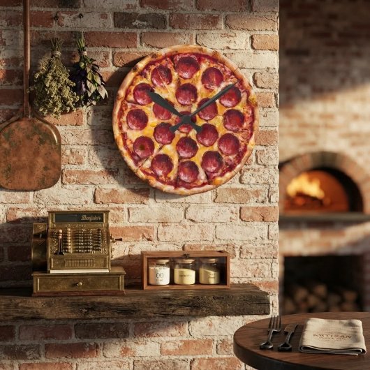 Pepperoni-Pizza Runde Wanduhr