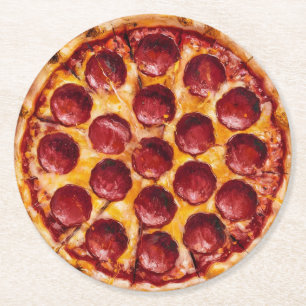 Pepperoni-Pizza Runder Pappuntersetzer