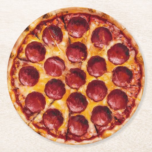 Pepperoni-Pizza Runder Pappuntersetzer (Vorderseite)