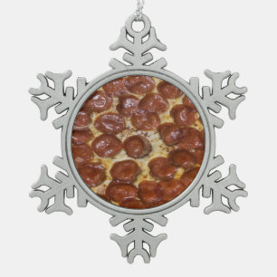 Pepperoni Pizza Schneeflocken Zinn-Ornament