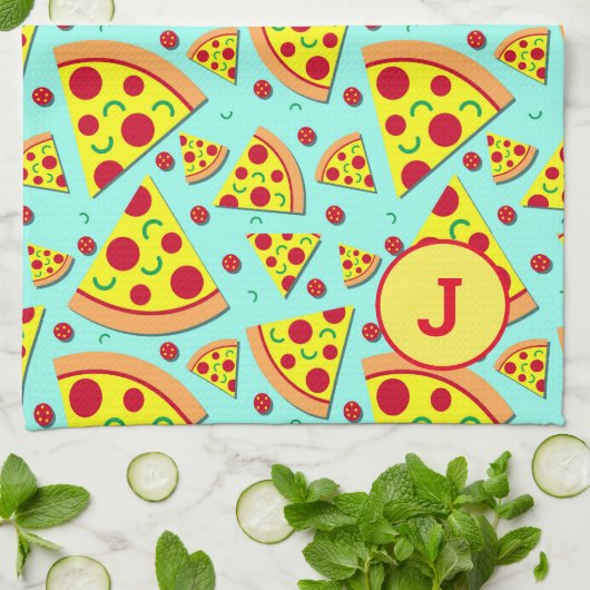 Pepperoni Pizza Slices Feinschmecker Mit Monogramm Geschirrtuch (Gefaltet)