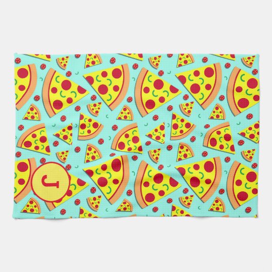 Pepperoni Pizza Slices Feinschmecker Mit Monogramm Geschirrtuch (Horizontal)