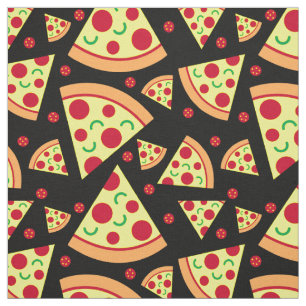 Pepperoni Pizza Slices Fun Food Pattern Black Stoff