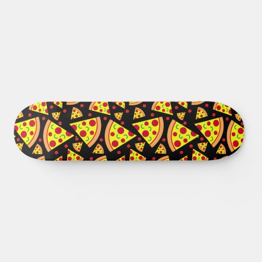 Pepperoni Pizza Slices Junk Food Pattern Black Skateboard (Horizontal)