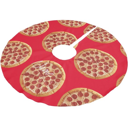 Pepperoni Pizza Thunder_Cove Polyester Weihnachtsbaumdecke (Schrägansicht)