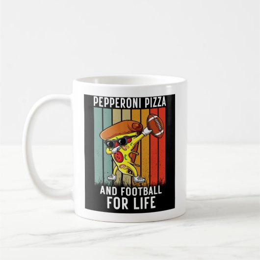 Pepperoni Pizza und American Football for Life Kaffeetasse (Links)