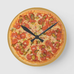 Pepperoni-Pizza-Wanduhr Runde Wanduhr