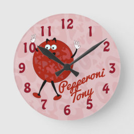 Pepperoni Tony Niedlich Cartoon Pizza Character Runde Wanduhr