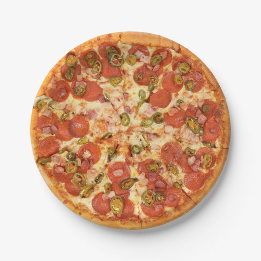 Pepperoni und Käse Pizza Party Papier Teller (Vorderseite)