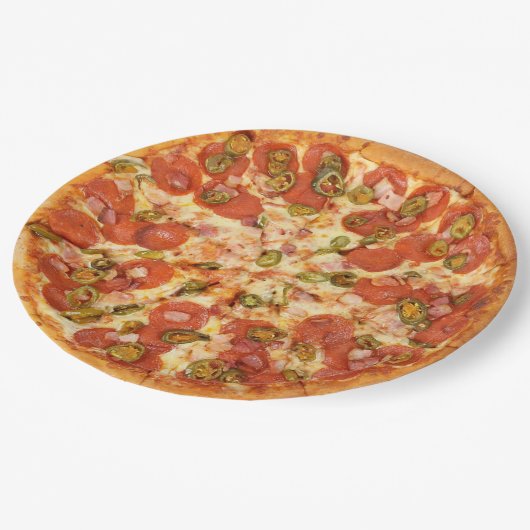 Pepperoni und Käse Pizza Party Papier Teller (Schrägansicht)