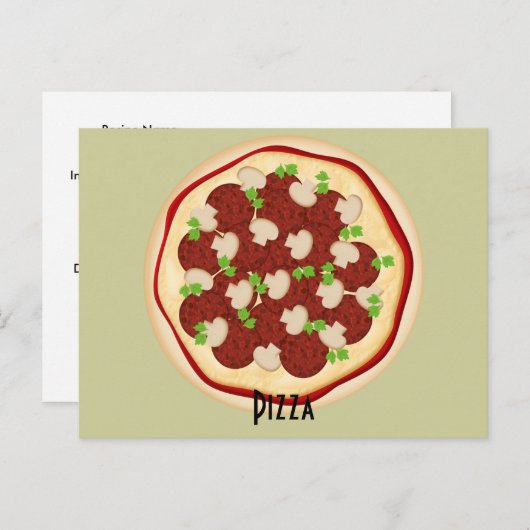 Pepperoni und Mushrooms Pizza Rezept Card Postkarte (Vorne/Hinten)