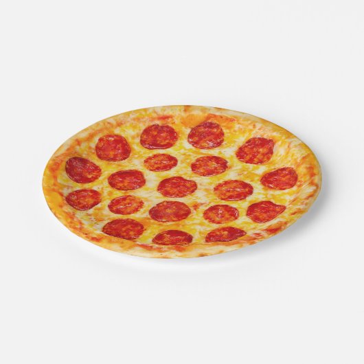 Pepperonipizza-Papierplatte für dieses Pizza-Party Pappteller (Schrägansicht)