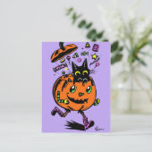 Peppy Pumpkin und Kitty Halloween Postkarte (Stehend Vorderseite)