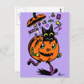 Peppy Pumpkin und Kitty Halloween Postkarte (Vorne/Hinten)