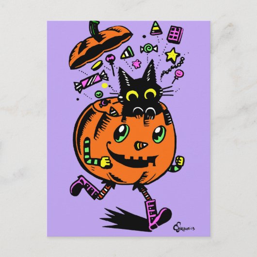 Peppy Pumpkin und Kitty Halloween Postkarte (Vorderseite)