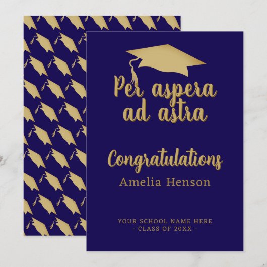 Per aspera ad astra Latin Congrat Graduation Cap Karte (Vorne/Hinten)