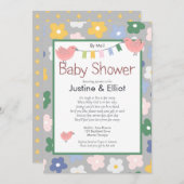 per Mail Blume und Vogelgrippe Kinderdusche Einladung (Vorne/Hinten)