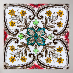 Peranakan-Blumenfliesen Poster