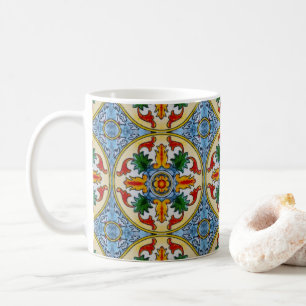 Peranakan-Fliesen Rot Orange Blumen Ornamental Kaffeetasse