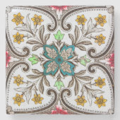 Peranakan Floral Pattern Steinuntersetzer (Vorderseite)