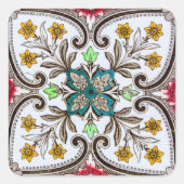 Peranakan Floral Tiles Quadratischer Aufkleber (Vorderseite)