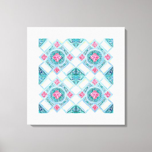 Peranakan Geometric Tile Aquamarin Leinwanddruck (Vorderseite)