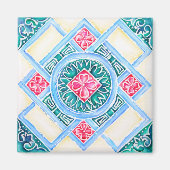 Peranakan Geometric Tile Aquamarin Magnet (Vorne)