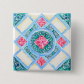 Peranakan Geometric Tile Aquamariner Platz Button (Vorderseite)