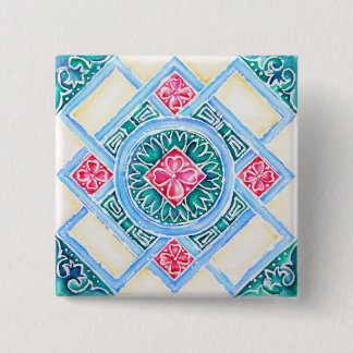 Peranakan-Geometriefliese Teal-Quadrat Button