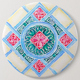 Peranakan-Geometrische Fliese Teal Rund Button