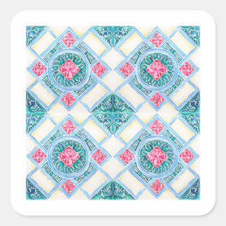Peranakan-Geometrischer-Fliesen-Teal-Aufkleber Quadratischer Aufkleber