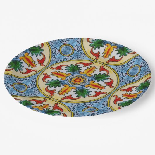 Peranakan Red Orange Blume Green Verlass Decorativ Pappteller (Schrägansicht)