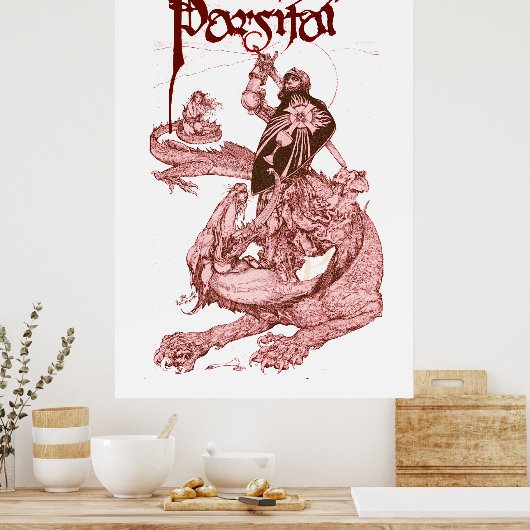 PERCEVAL KAMPF DRAGON,QUEST HOLY GRAIL Fantasy Poster (Küche)