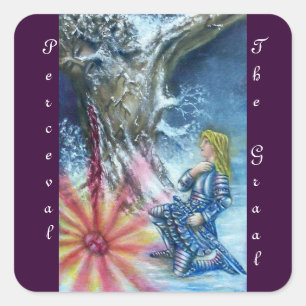 PERCEVAL UND VISION DES HEILIGEN GREIFENS QUADRATISCHER AUFKLEBER