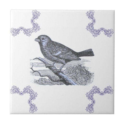Perched Bird Blue Accent Tile Fliese (Vorderseite)