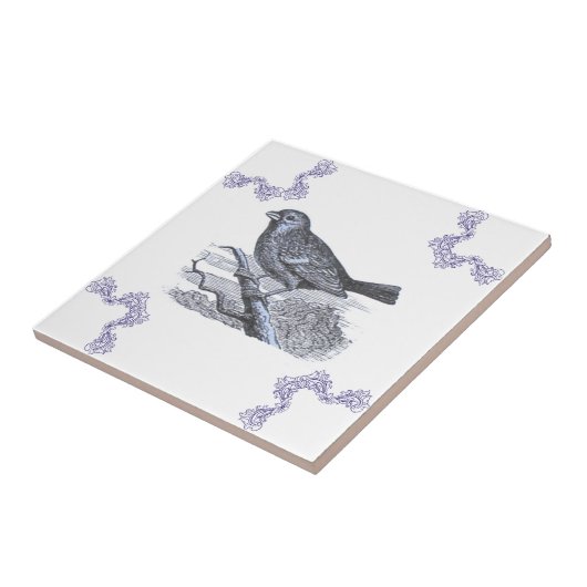 Perched Bird Blue Accent Tile Fliese (Seite)