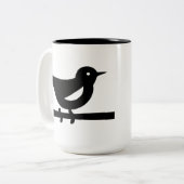 Perched Bird on Branch in Monochrome Zweifarbige Tasse (Vorderseite Links)