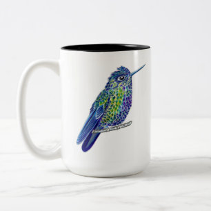 Perched Blue Green und Lila Little Hummingbird Zweifarbige Tasse