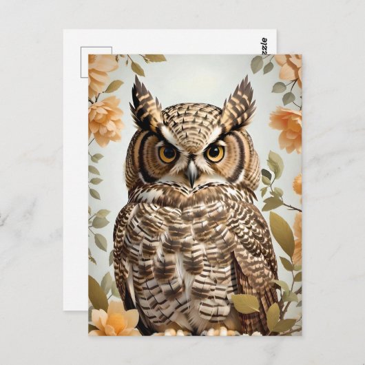 Perched Botanical Horned Owl Postkarte (Vorne/Hinten)