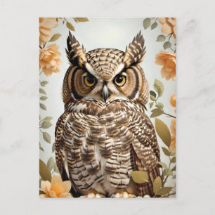 Perched Botanical Horned Owl Postkarte
