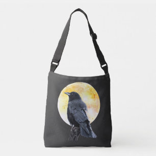 Perched Crow und Full Moon Tragetaschen Mit Langen Trägern