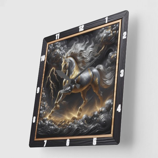 Percheron Horse Timepiece: Sturmmetall, Custom Gol Quadratische Wanduhr (Winkel)