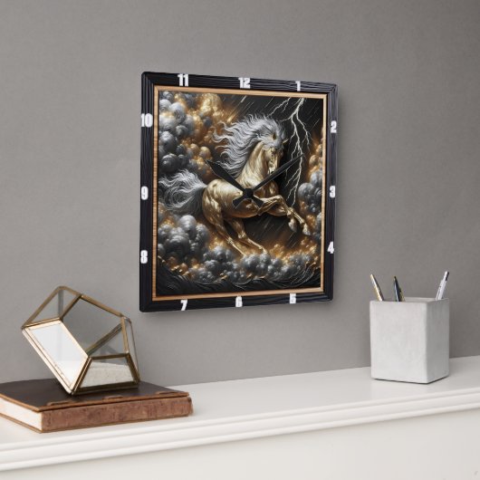 Percheron Pferdedesign: Custom Gold, Metal Time St Quadratische Wanduhr (Büro)