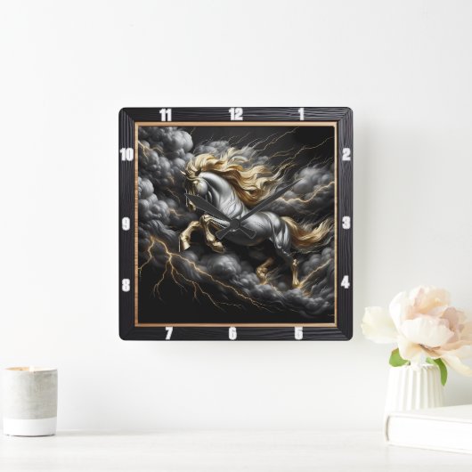 Percheron Pferdekunst: Metallsturm, Custom Time Go Quadratische Wanduhr (Zuhause)