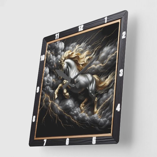 Percheron Pferdekunst: Metallsturm, Custom Time Go Quadratische Wanduhr (Winkel)