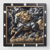 Percheron Pferdezeit: Goldmetall, Kunststurm Quadratische Wanduhr (Vorderseite)