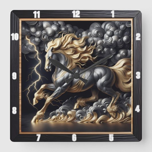 Percheron Pferdezeit: Goldmetall, Kunststurm Quadratische Wanduhr (Vorderseite)