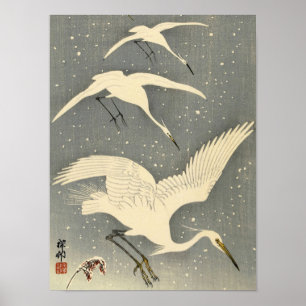 Perching Herons in Snow, 1936 von Ohara Koson Poster