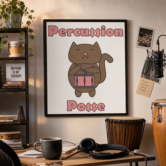 Percussion Posse - Süße Schlagzeuger Katze Poster