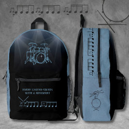 Percussionist Slate Blue Edgy Drummer Bedruckter Rucksack